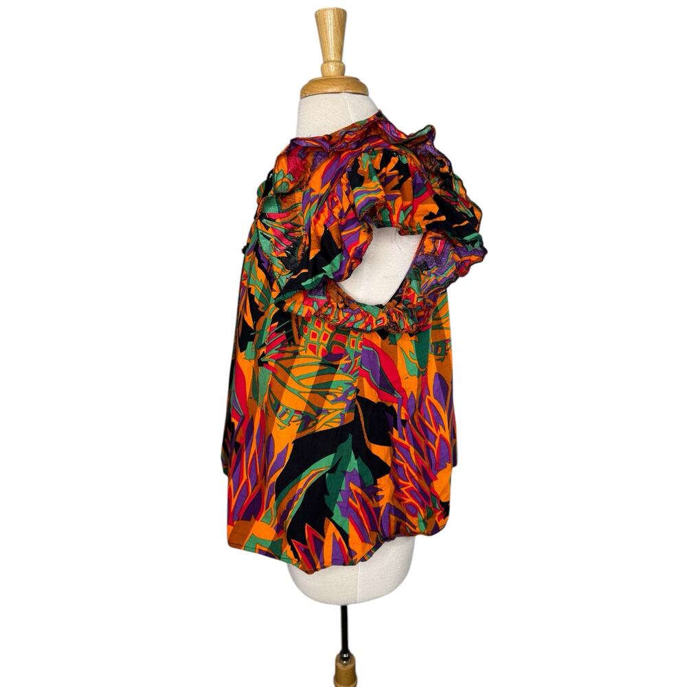 HOUSE OF HARLOW 1960 Meadow Pink Print Blouse Size XL Womens Bright Orange Green - Picture 2 of 9